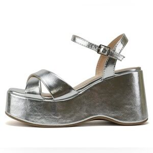 Soda Women Wedge Sandals Open Toe Ankle Strap Crisscross PlatformTECNO-S Silver